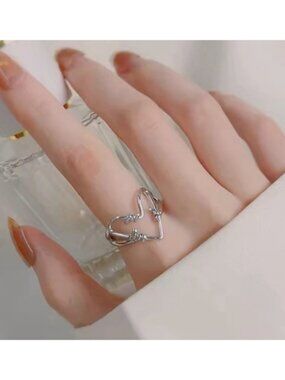 NEW‎ Large Women’s Barbwire Heart 925 Sterling Silver Ring, Adjustable